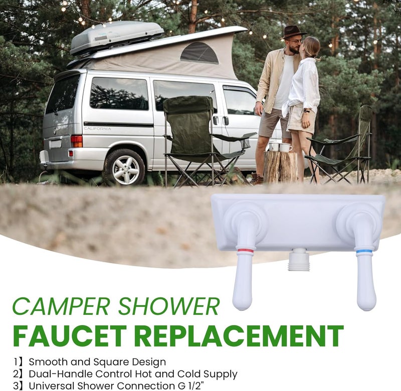 gcbcrit RV Shower Faucet, Camper Shower Faucet Diverter with Classical Handles, 4" RV Shower Valve Diverter for Camper Van, Outside and Inside Bathroom Shower (White) - Image 4